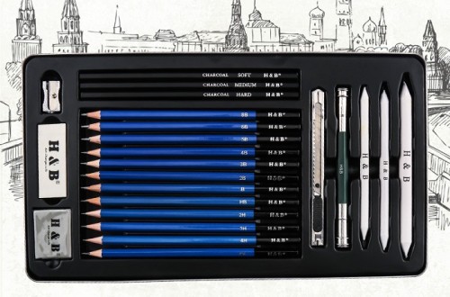 H&B 23 шт., набор для рисования железных коробок для оптовой продажи, набор графитовых карандашей для детей