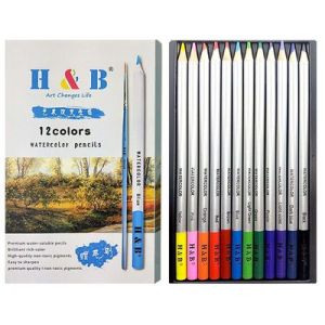 H & B 12 watercolor colored pencils set watercolor set