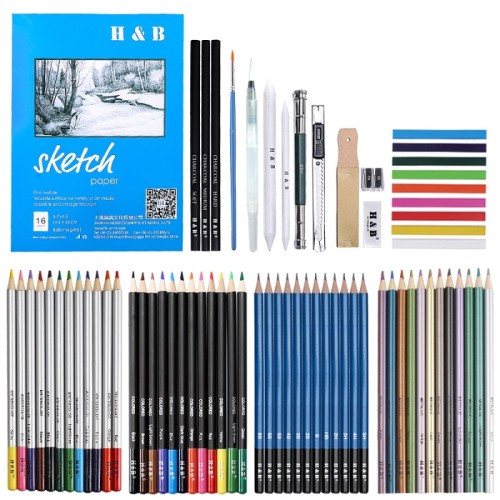 H&B 74 pcs artist kit artist sets for young artists best color pencil drawing