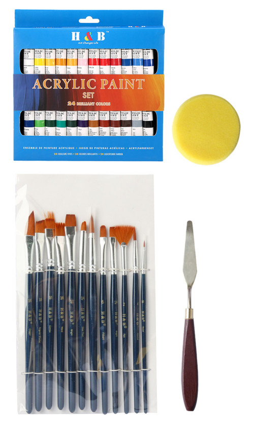 H & B 38 acrylic paint set for kids paint brushes