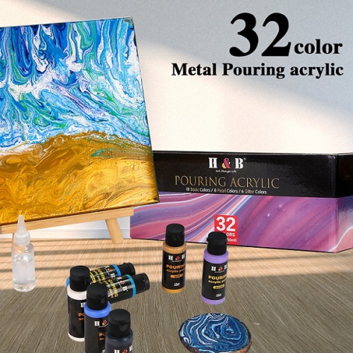 H&B 32 color wholesale metal pouring paint acrylic fluid acrylics