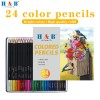 H&B 24pcs color pencil natural wood oily colored pencil kit for kid