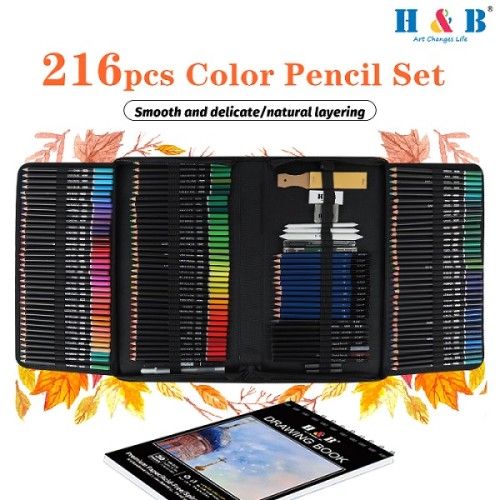 H&B 216pcs oil-based color pencil set for wholesale color pencil drawings for kid