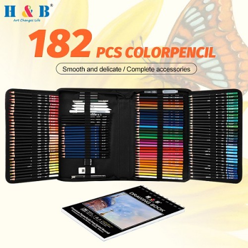 H&B 182pcs best oil based colored pencils set water soluble colored pencils for supplies