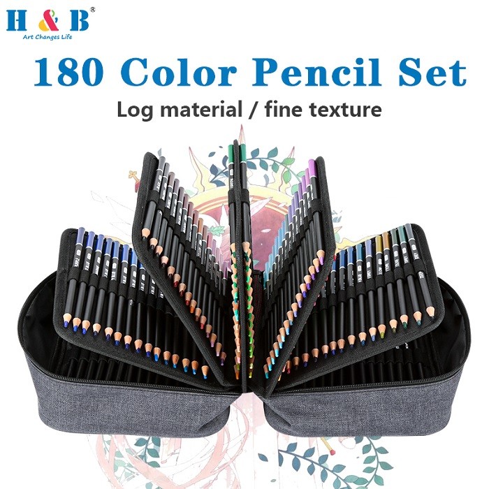 H & B 180Pcs Colored Pencils,Drawing Pencil Set Oil Based Color