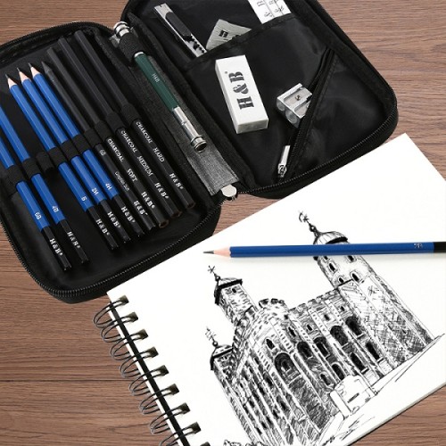 H & B 18pcs sketching pencil art set for artist pencil sketches