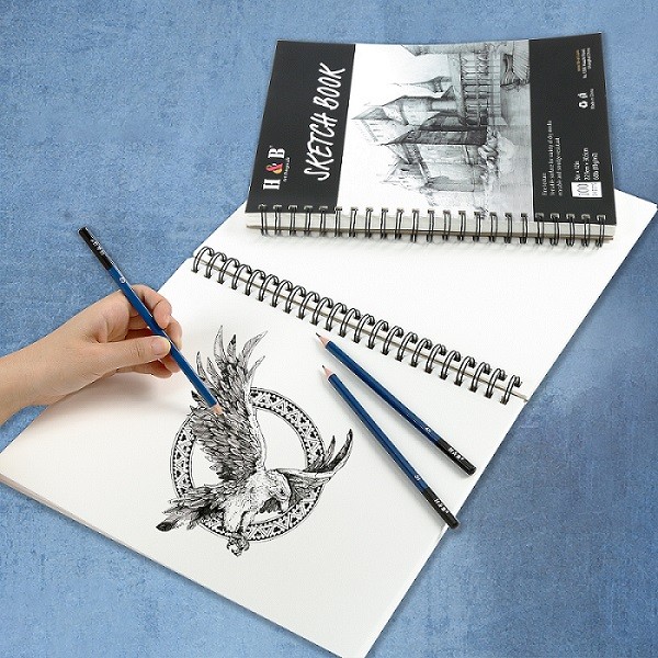 BookFactory. Cuaderno para dibujar / Cuaderno de arte / Libro de dibujo /  Libro de bocetos / Cuaderno para bocetos, 100 páginas, tapa translúcida