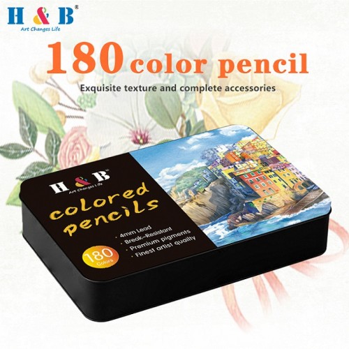 Kit de arte de lápiz de color madera de tapa dura de 180 colores con caja