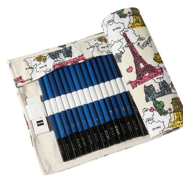 H&B 28pcs sketching charcoal pencil art set with canvas Bag sketch pencil  set, Sketch Pencil