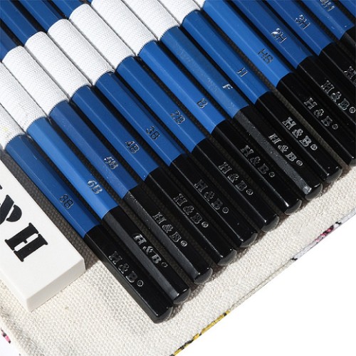 H&B 28pcs sketching charcoal pencil art set with canvas Bag sketch pencil set