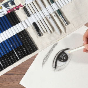 28pcs sketching charcoal pencil art set with canvas Bag