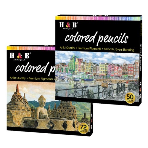 H&B Professional oil color pencils with 50/72 colors for kid colored pencil art for wholesale