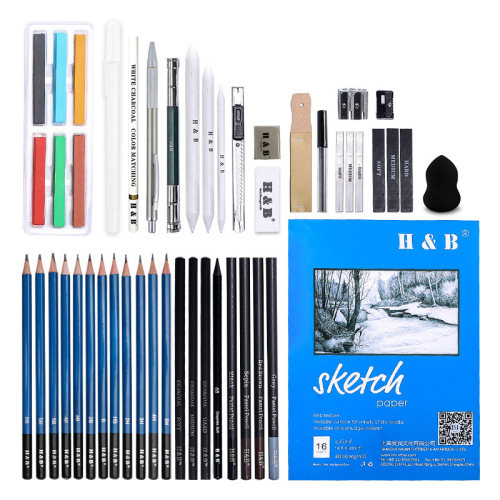 H&B Juego de 49 piezas de suministros de arte para dibujar a lápiz, juego de dibujo a lápiz