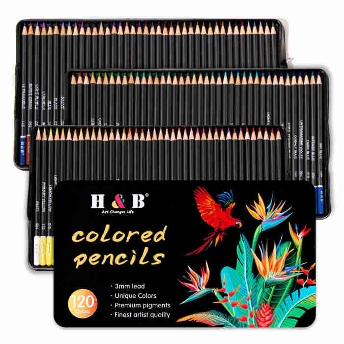 H&B72/120色专业油性绘画铅笔套装美术绘画彩色铅笔铁盒装