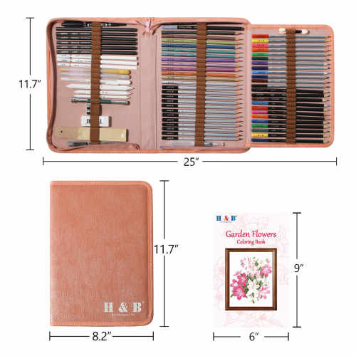 Professional Watercolor Pencils Set and Multi Colored Pencils for adult coloring in pink canvas bag