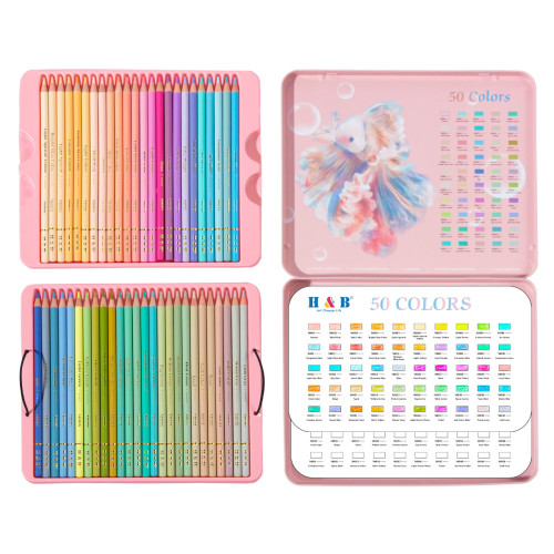 china 50pcs Assorted Pastel Macaron Colouring Pencils set manufacturerfor Adult and Arts Drawing Colored Pencils drawing set with iron box