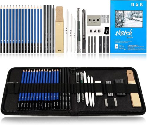 H & B 35 pcs Sketching Pencils Set for USA drawings pencil art