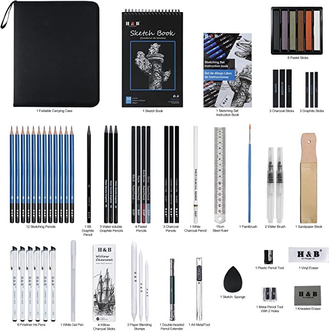 H&B 33pcs Sketching Pencils Set For Beginners sketching pencils