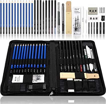 H&B 40pcs  Professional Sketch Charcoal Pencil Set for kid easy pencil drawing for wholesale