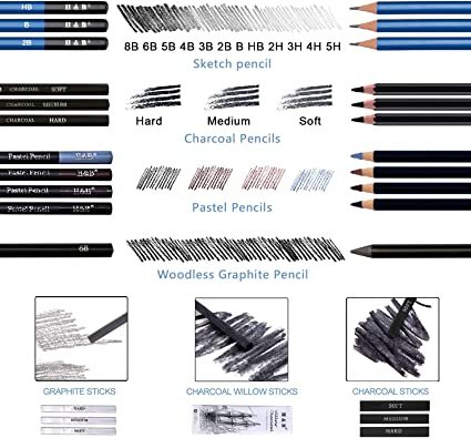 H&B 40 支专业素描木炭铅笔套装儿童简易铅笔绘图批发