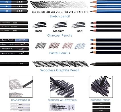 H&B 40pcs  Professional Sketch Charcoal Pencil Set for kid easy pencil drawing for wholesale