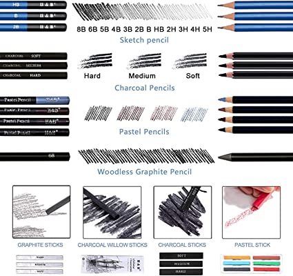 H & B Sketch Set, Colored Sketching Pencils, Watercolor & Metallic Pencil,  Art, Drawing & Sketching Pencil For Adult & Child (48Pcs Kit)