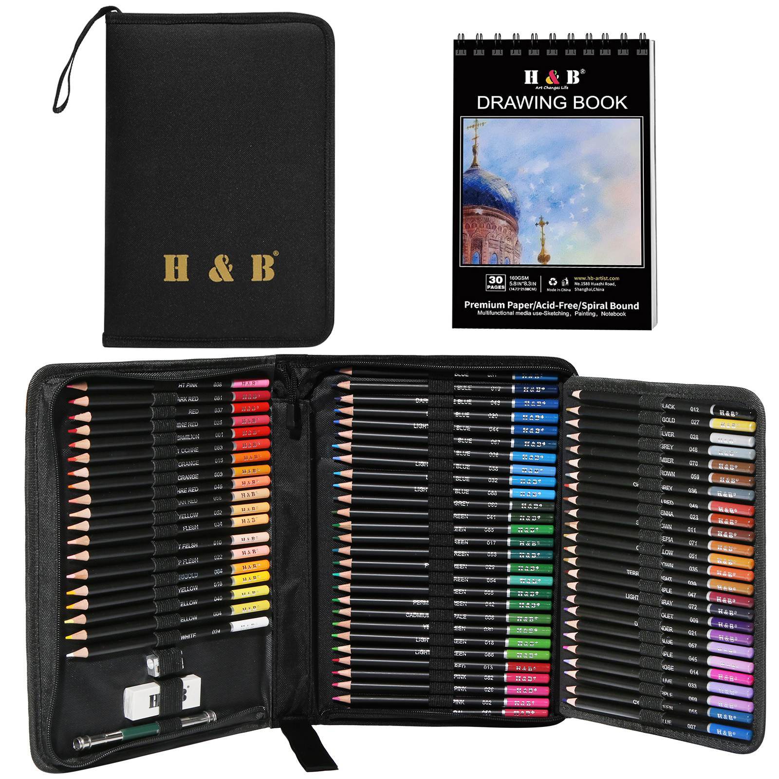 H & B 100 pcs Art Supplies,Drawing Colored Pencils kit,Art Set