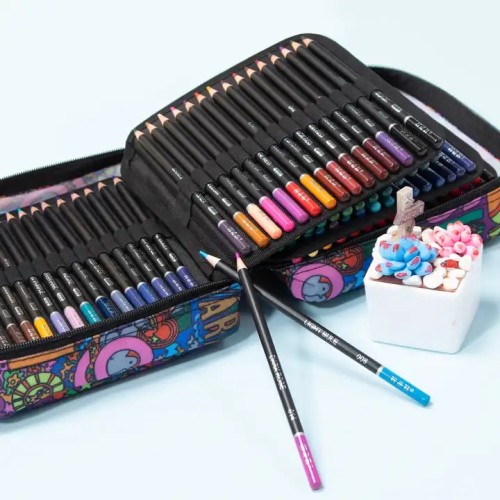 OEM Premium 180pcs Color Pencil Set Custom Logo Eco-friendly Portable Travel Nylon Bag lapiz de colores