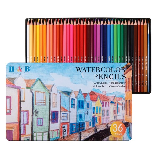 H&B 专业 36 支彩色铅笔绘图儿童彩色铅笔收纳盒批发