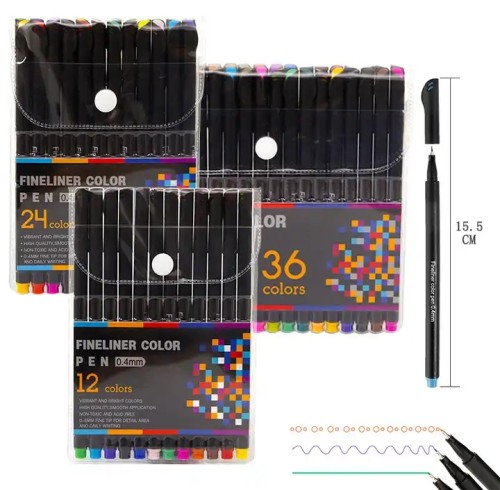 H&B art supplier 12/24/36pcs fineliner color pens for kid drawing pen for wholesale