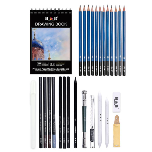 H&B 28pcs excellent quality art pencil set or drawing set for pencil drawing set