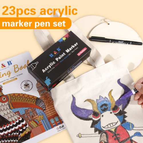 H & B 23pcs acrylic paint markers set for kid acrylic markers for wholesale