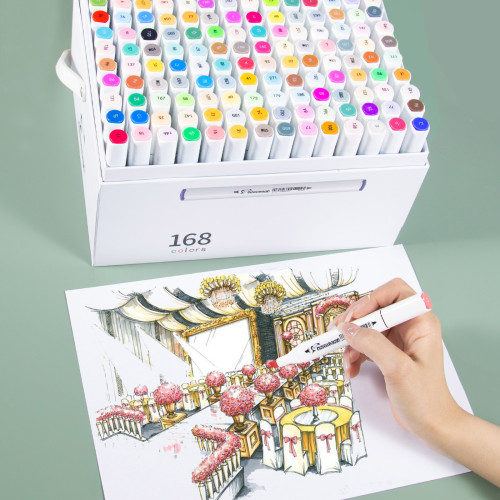 168-цветный набор маркеров с двойным наконечником, спиртовые маркеры