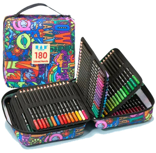 H&B Art Professional 180 Colors Pencil Set for Artists – Custom Logo Private Label Colored Pencils Bulk for Sketching & Blending