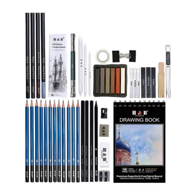 H&B drawing Pencils Set 50pcs Professional Sketch Pencil Set in Zipper Carry Case