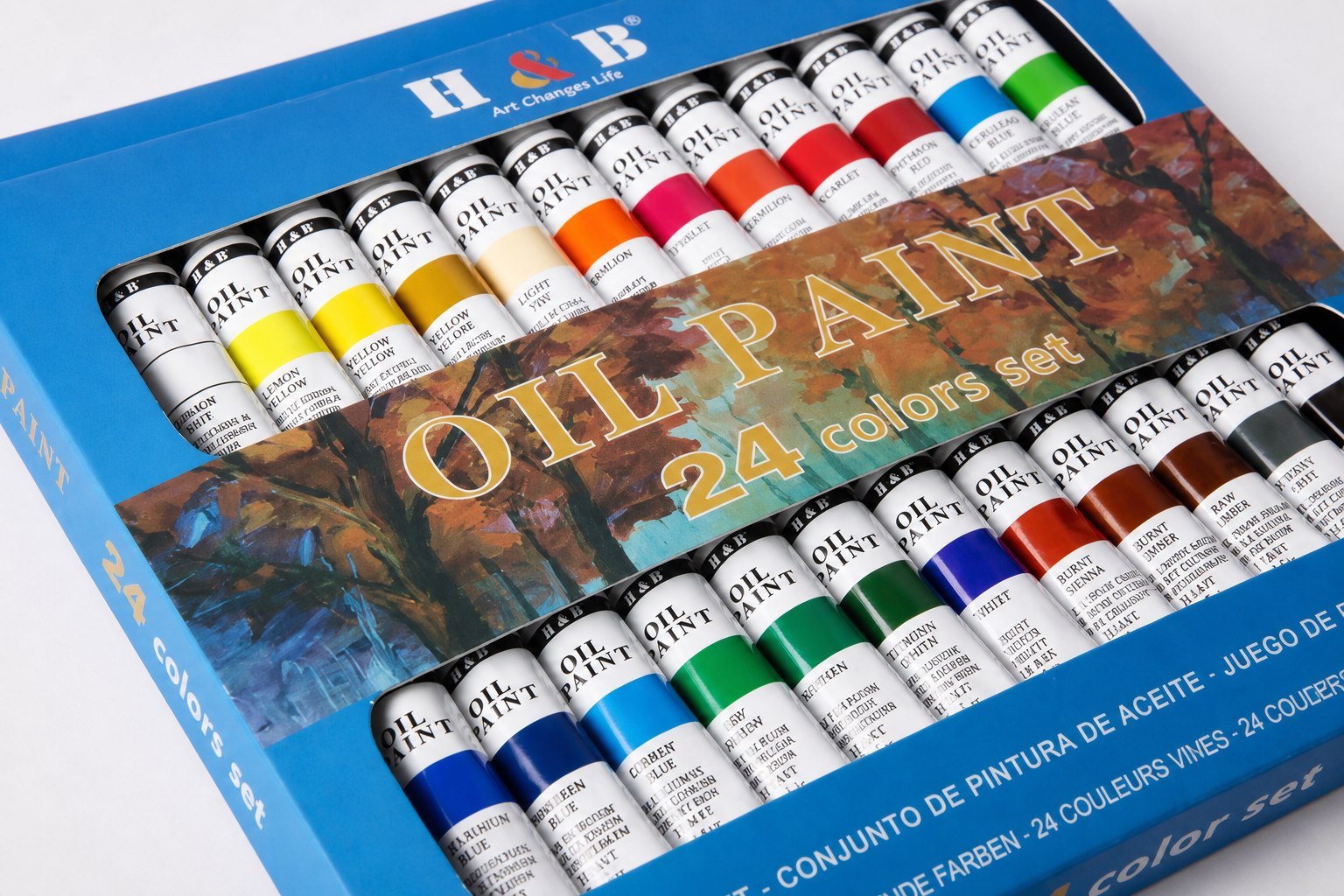 H&B 24 color acrylic paint tubes in organized boxed set