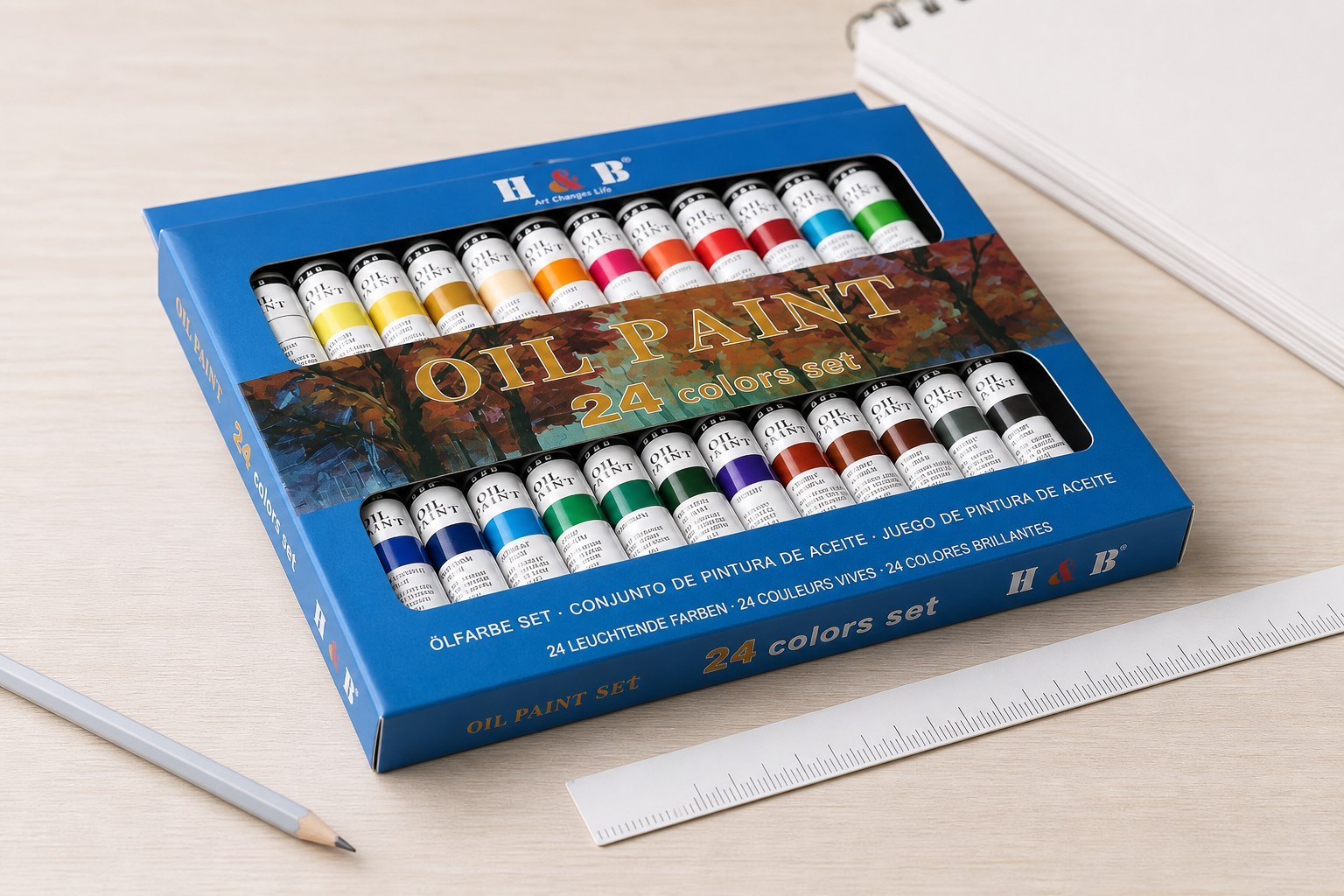 Compact blue H&B paint set packaging for wholesale and classroom storage