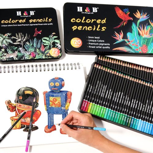 H&B 72/120 Colors Water-Soluble Colored Pencil Set in Tin Box ??Premium Art Pencils for Sketching Drawing & Illustration ??Non-Toxic OEM/Wholesale Manufacturer Supplier
