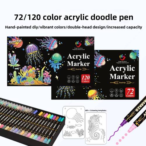 H&B 72/120 Colors Dual-Tip Acrylic Markers Set – Fine & Brush Tip Paint Pens for Canvas, Rock Painting & DIY Crafts – Non-Toxic ASTM Certified OEM Wholesale Supplier