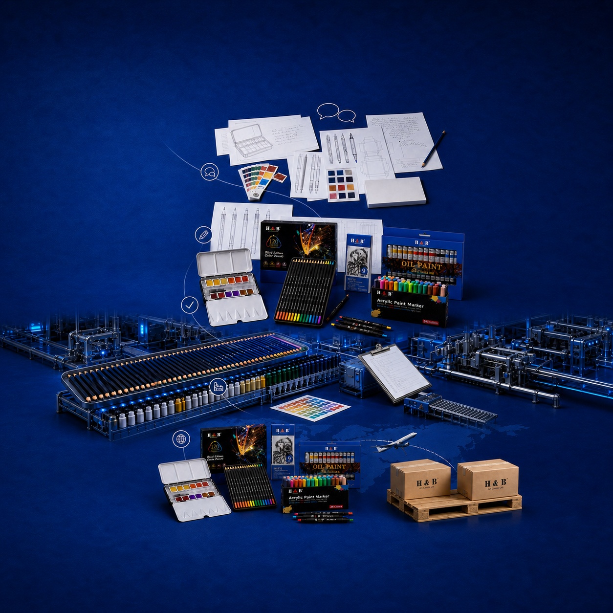 H&B artist studio — professional oil paint set in natural light