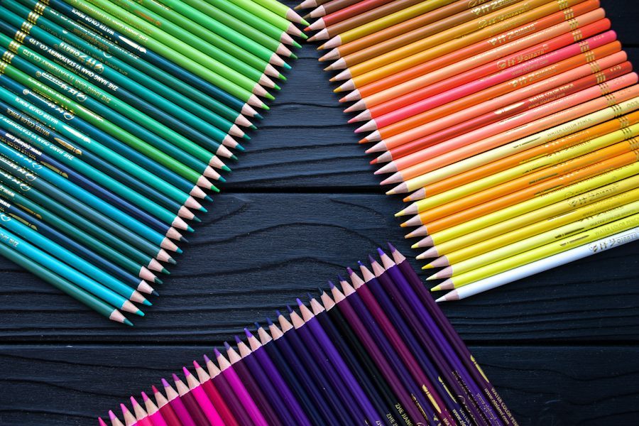 Colored pencils arranged for creative drawing