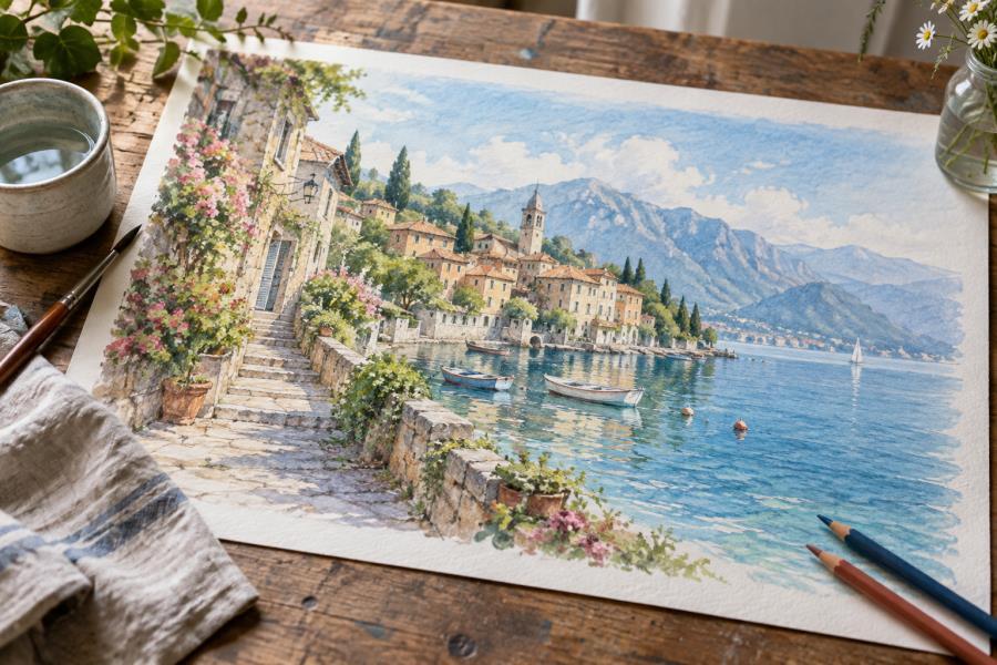 Artist blending water-soluble colored pencil layers