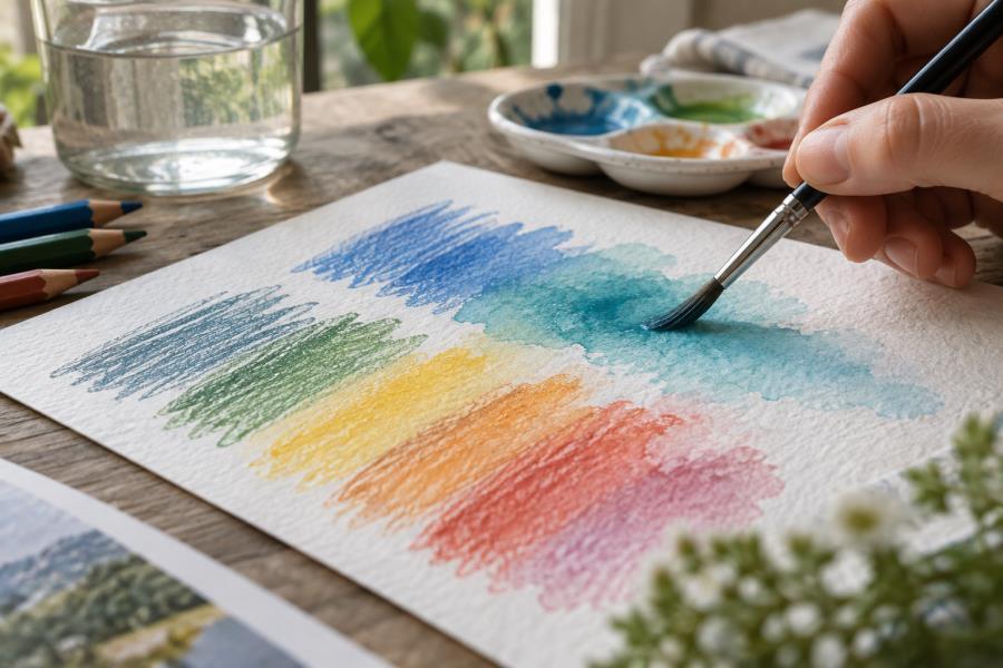 Illustration created with a broad water-soluble pencil color range
