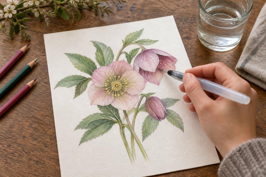 Illustration created with a broad water-soluble pencil color range