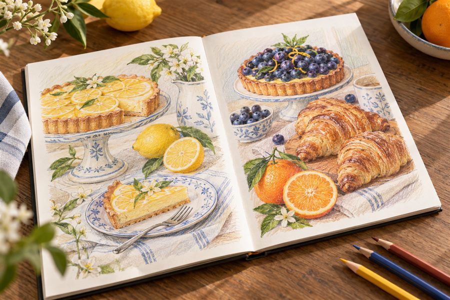 Culinary illustration created with oil colored pencils