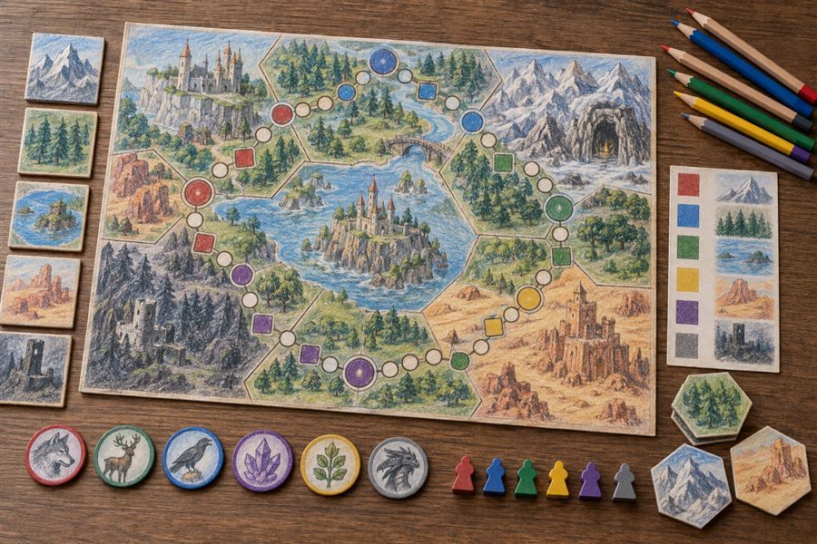 Tabletop game art concept created with oil colored pencils