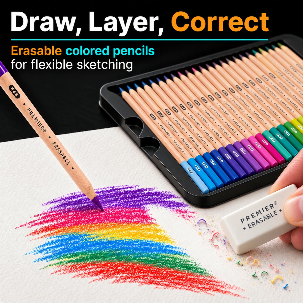 H&B 72-color erasable pencil chart with labeled color swatches