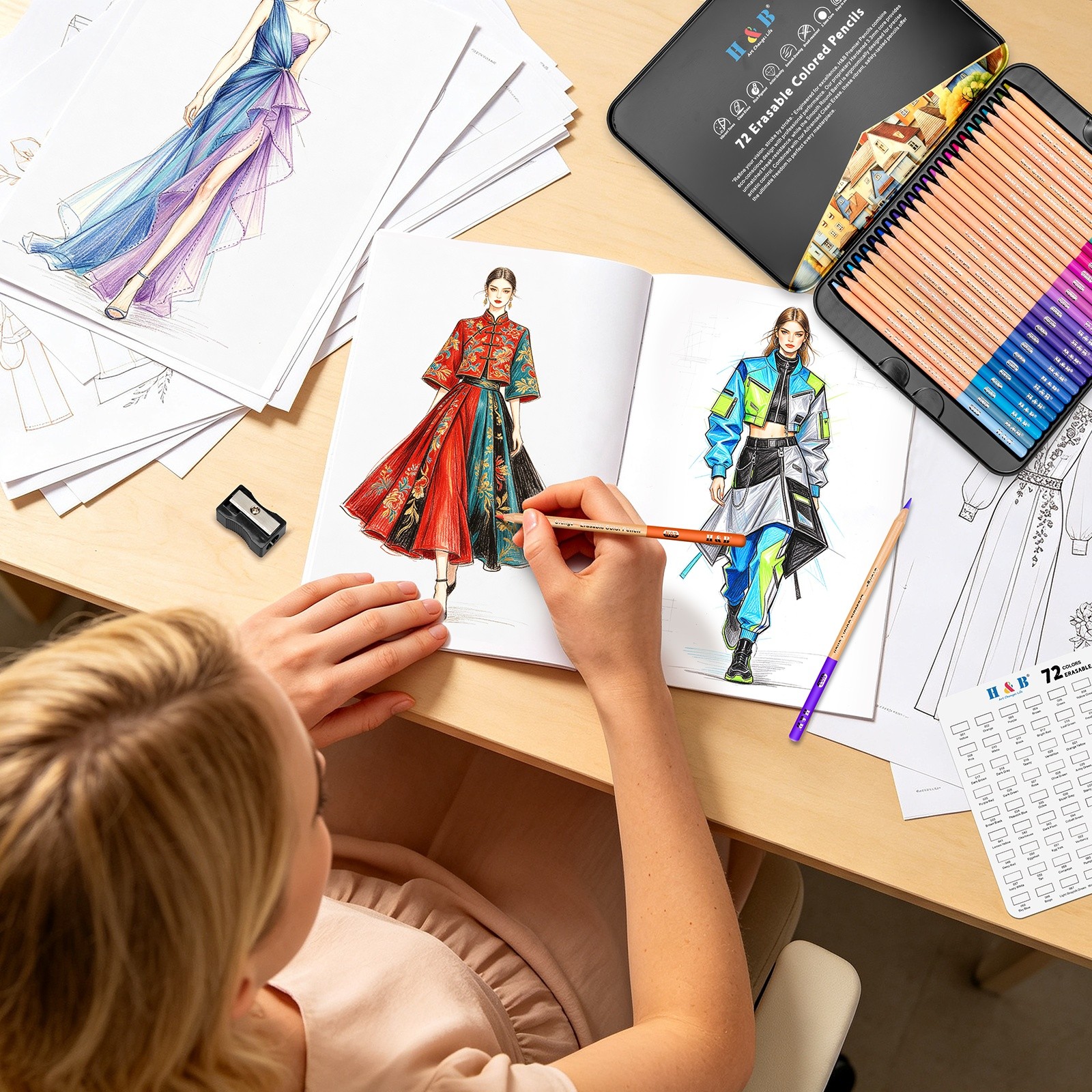 Fashion sketching session with the H&B 72-color set