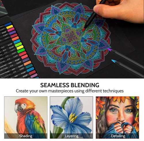 H&B Black Wood Triangular Oil-Based Colored Pencils – 24/72/120 Colors