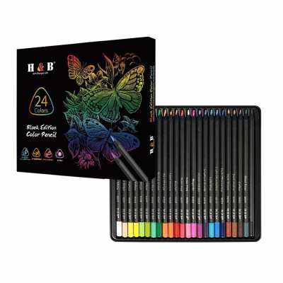 H&B Black Wood Triangular Oil-Based Colored Pencils – 24/72/120 Colors